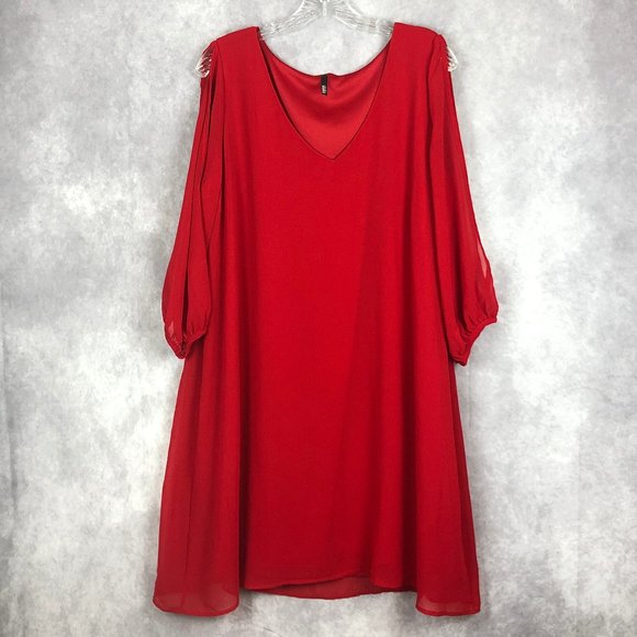 Lulu's Shifting Dears Red Dress V-Neck Split Sleeve Size XL - Picture 8 of 8